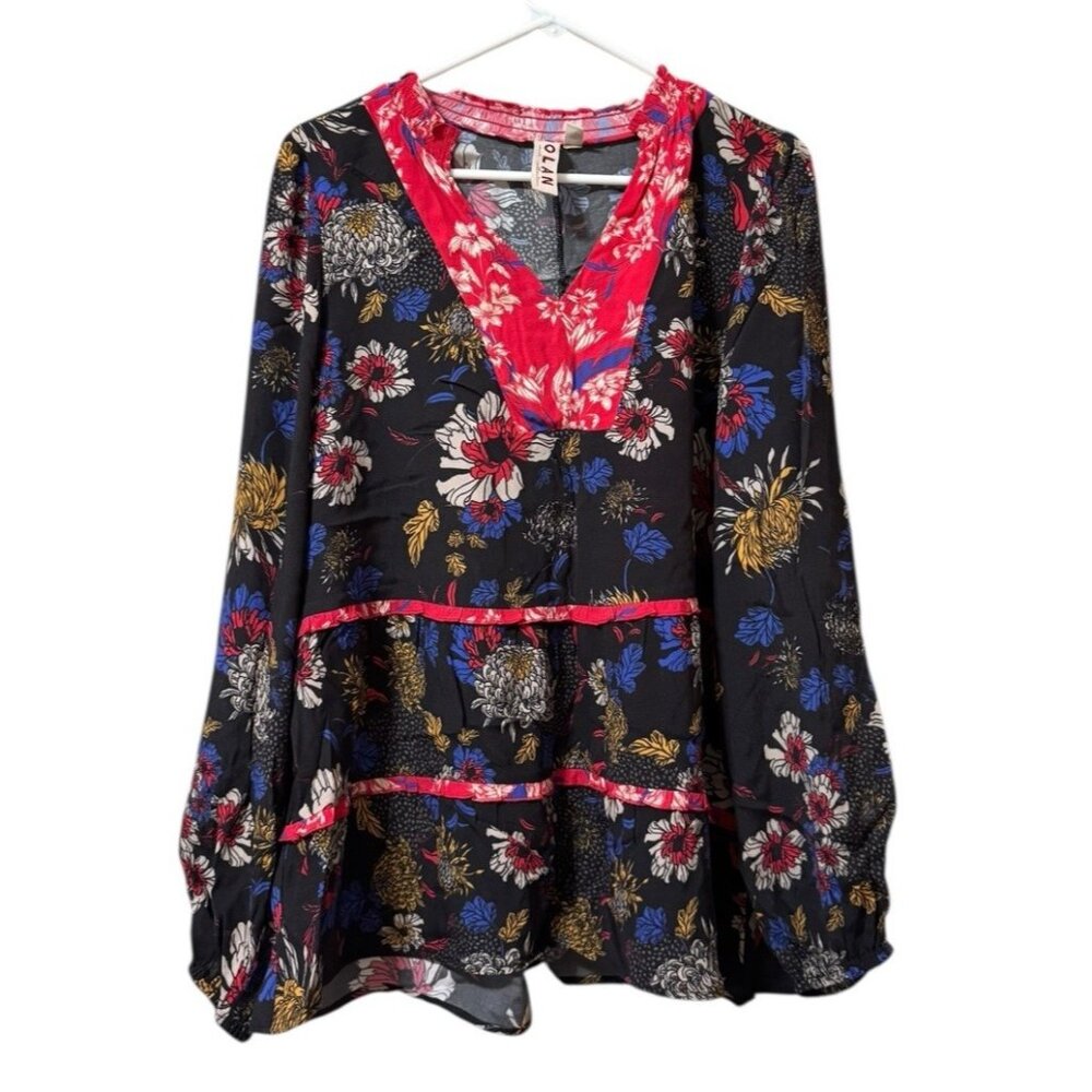 Anthropologie Dolan Women Shirt Medium Ruffle Floral Red Romantic Tiered Boho